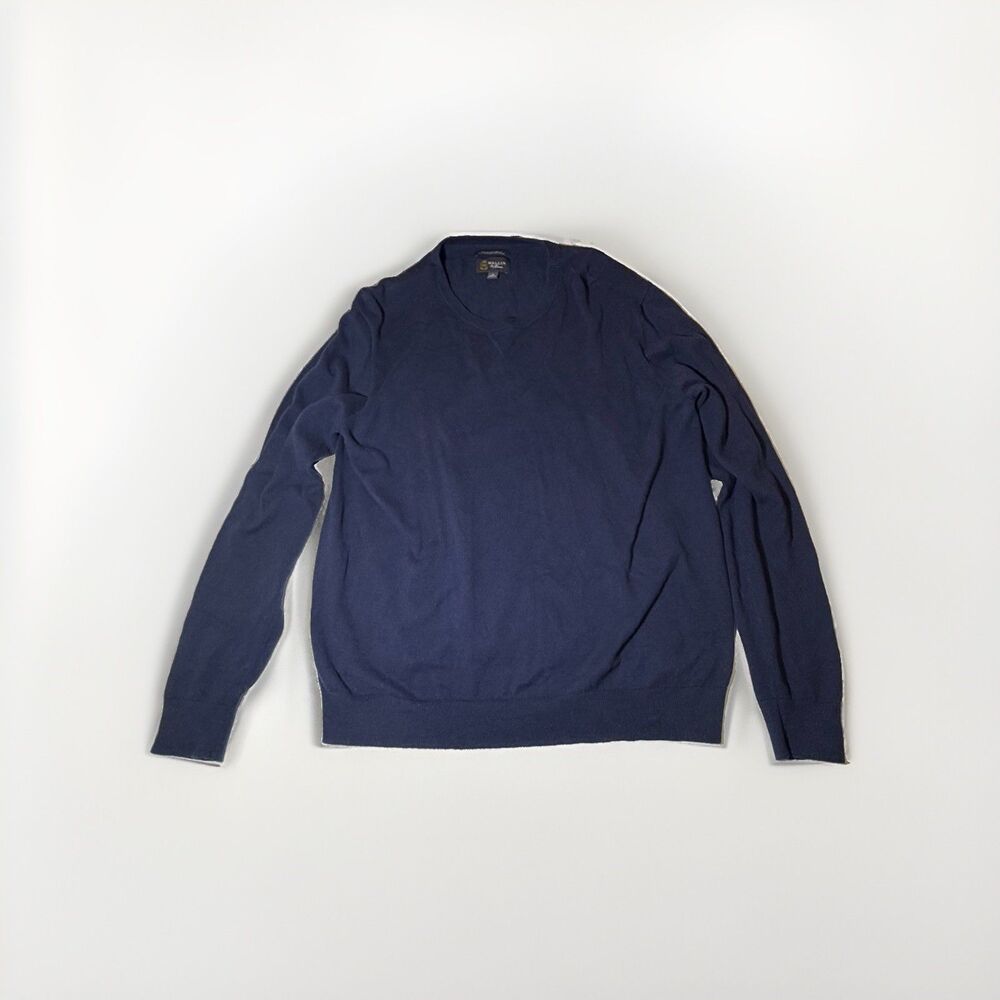 Wallin & Bros Mens XL Navy Cashmere Blend Crew Neck Sweater Knit Pullover